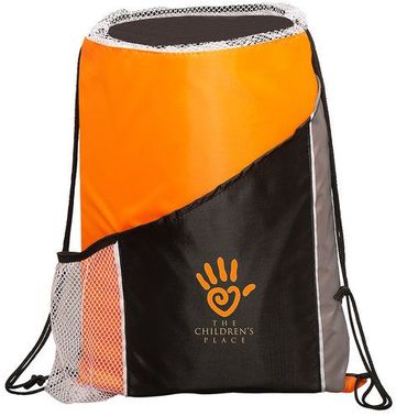 Sprint Angled Drawstring Sports Cinch Bag With Pockets - 13" w x 17.5" h x 0.125" d