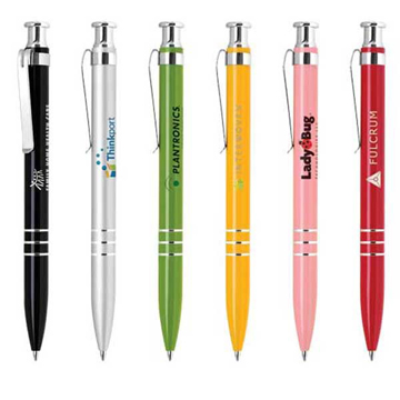 Click Action Slim Flat Top Aluminum Ballpoint Pen with Lacquered Barrel