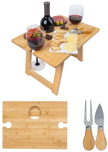 Everett Bamboo Wine & Cheese Table - 15.75" W x 10" H x 11.625" D