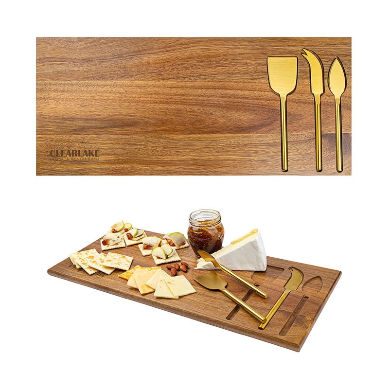 The Wright 4-Piece Acacia Wood Serving Gift Set - 19 7/8" W x 3/4" H x 8 7/8" D